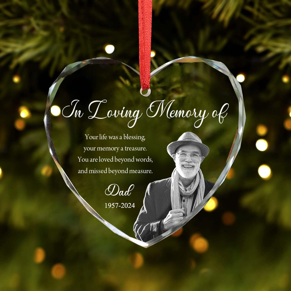 Personalised Memorial Glass Ornament with Photo - "In Loving Memory of"
