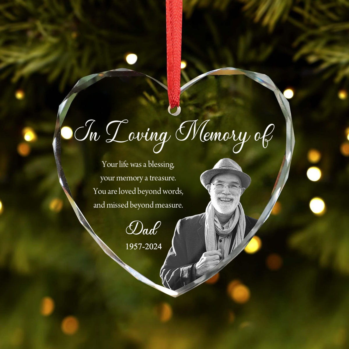 Personalised Memorial Glass Ornament with Photo - "In Loving Memory of"