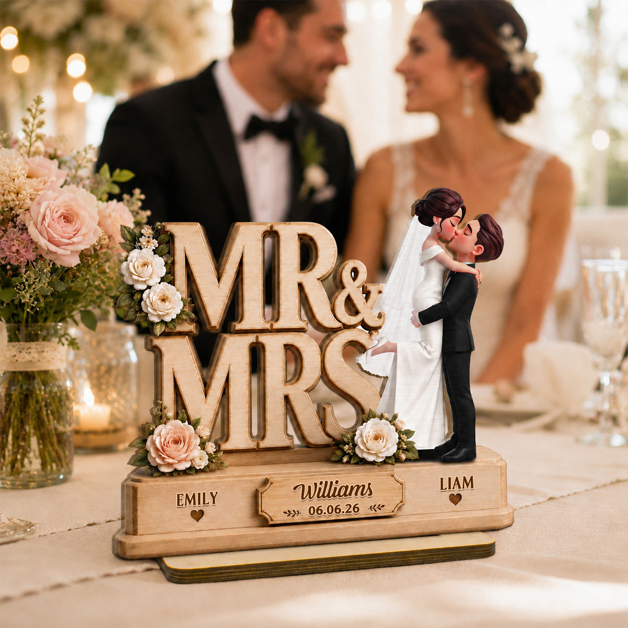 Personalised Wedding Layered Wooden Plaque - Bride & Groom Design