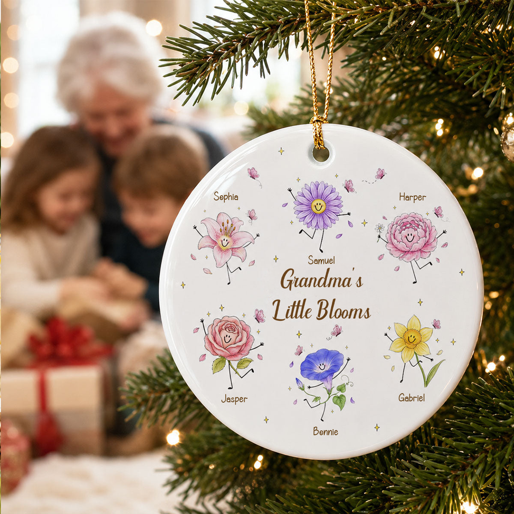 Personalised Ceramic Ornament for Grandma - Birth Flowers Design