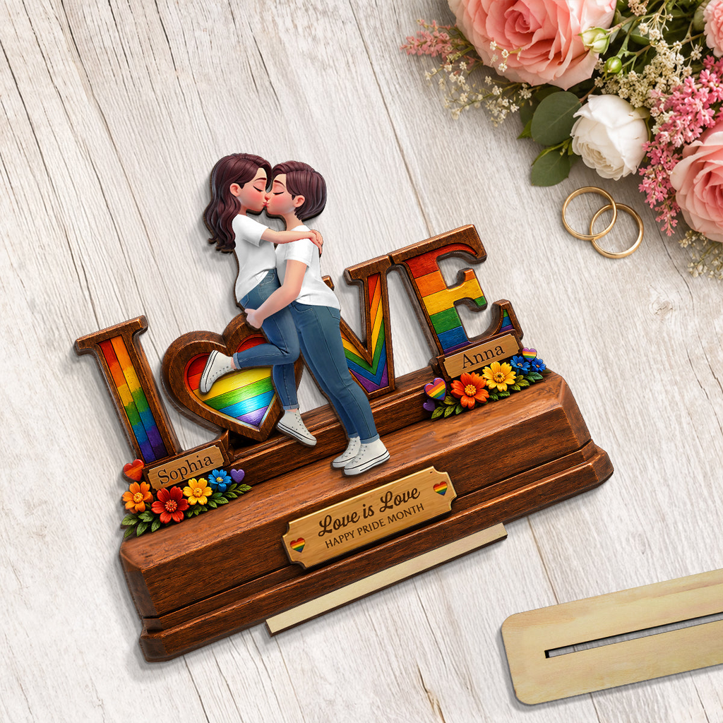 Personalised Layered Wooden Plaque for LGBT Couples - Love Design