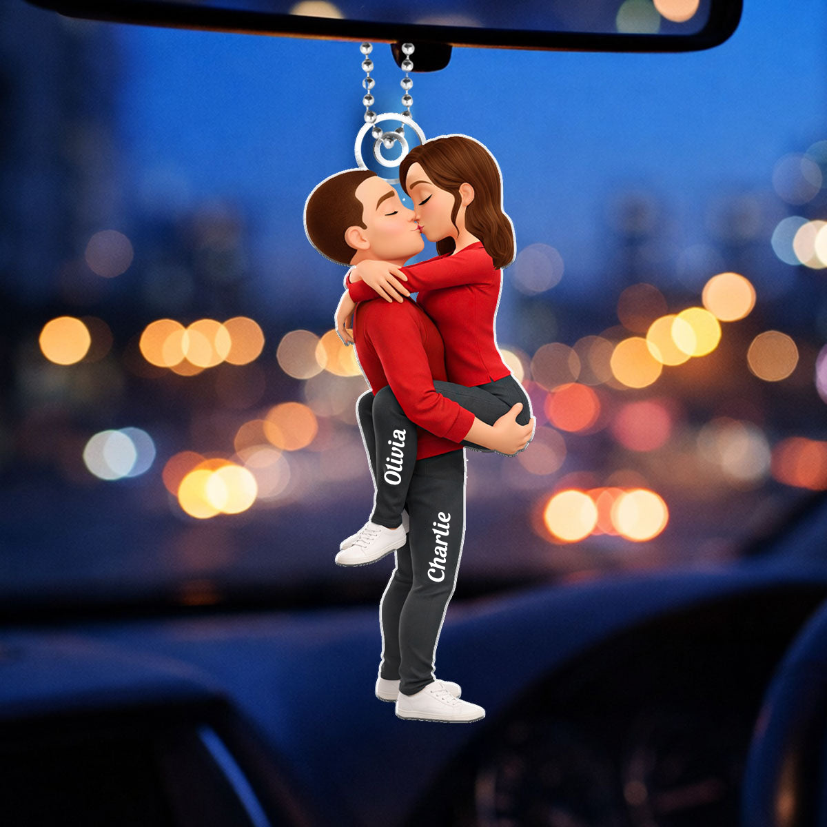 Personalised Couple Acrylic Car Ornament - Hugging Couple Design