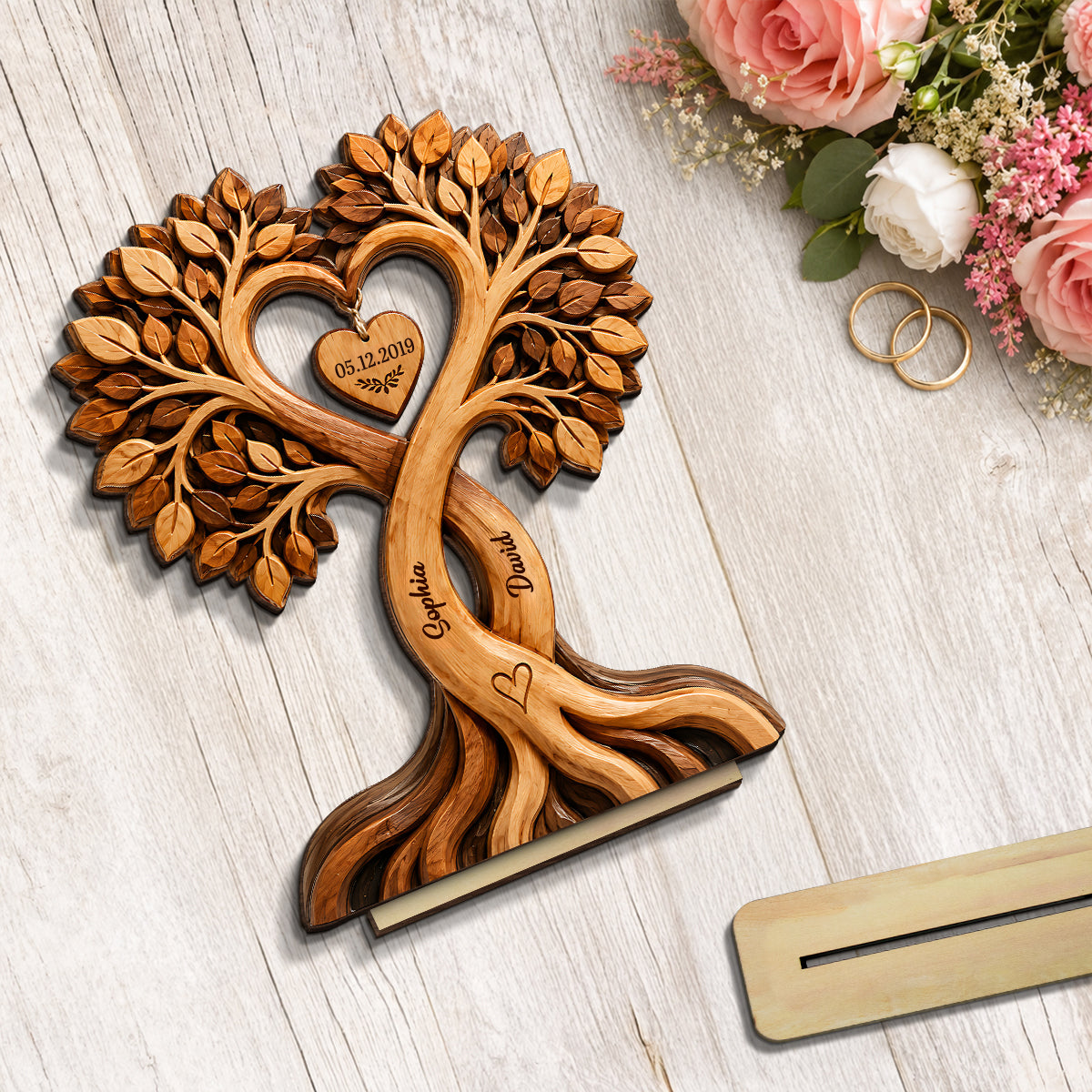 Personalised Anniversary Wooden Plaque for Couples - Tree Design