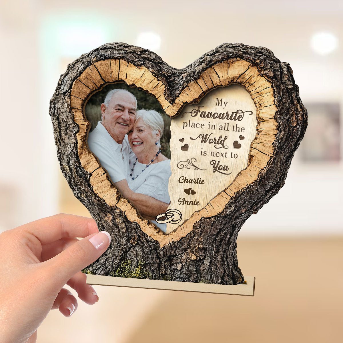 Personalised Couple Layered Wooden Plaque - Heart Design