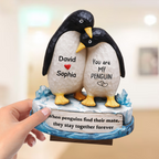 Personalised Wooden Plaque with Names - Penguin Couple Design