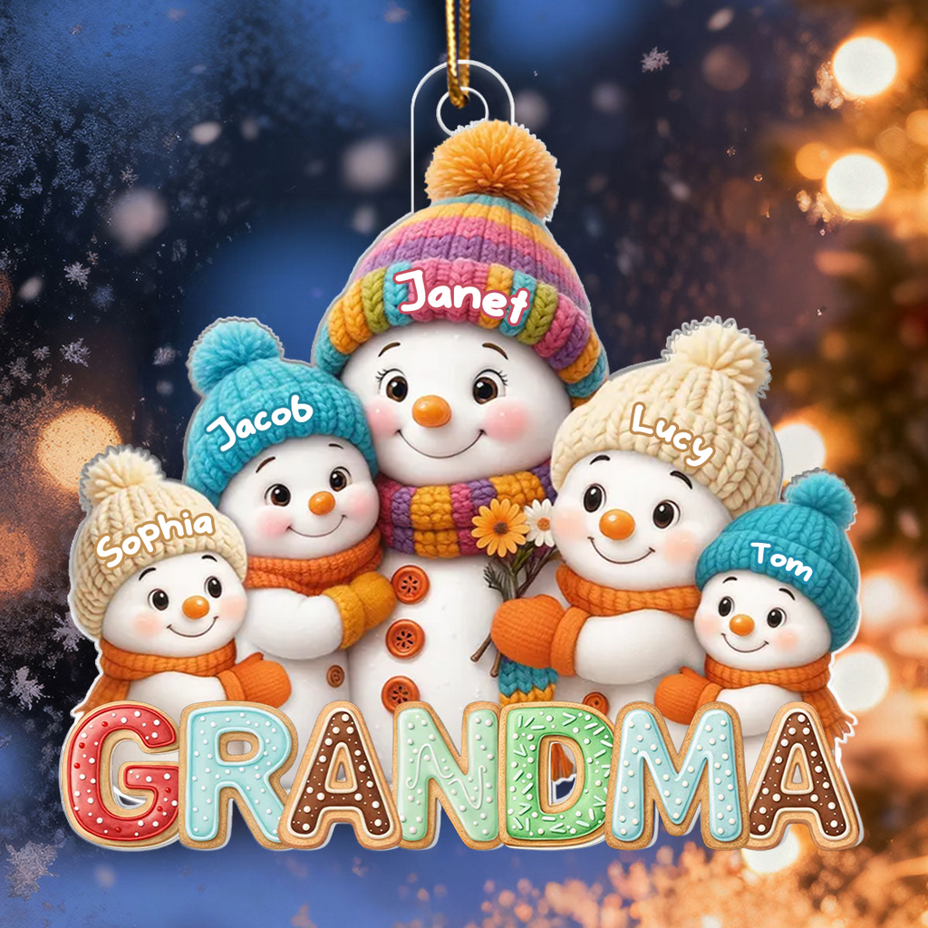 Personalised Acrylic Christmas Ornament with Names for Grandma - Snowman Design