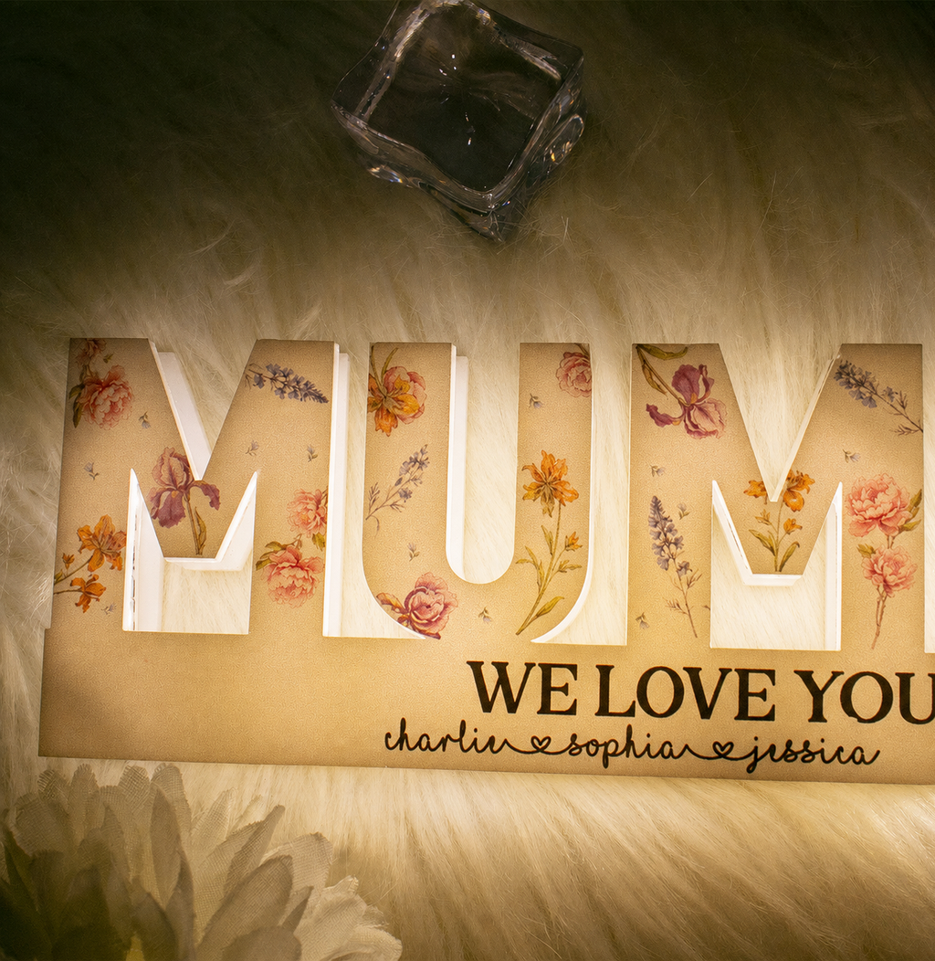 Personalised Birth Flower LED Light Box - Mum or Grandma Design
