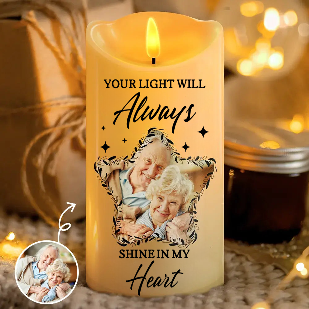 Personalised Memorial LED Candle with Photo - Star Design
