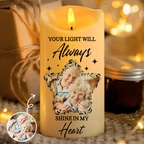 Personalised Memorial LED Candle with Photo - Star Design