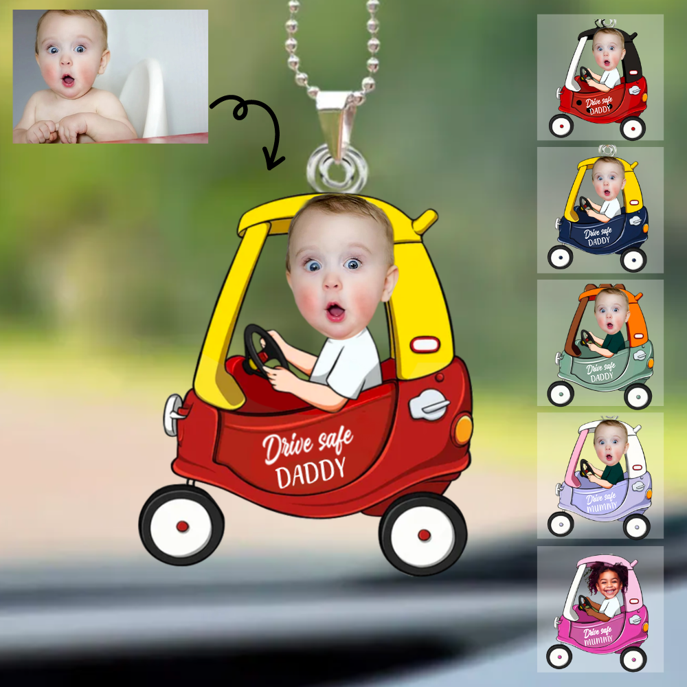 Personalised Photo Acrylic Hanging Ornament with Baby Face - Drive Safe Design