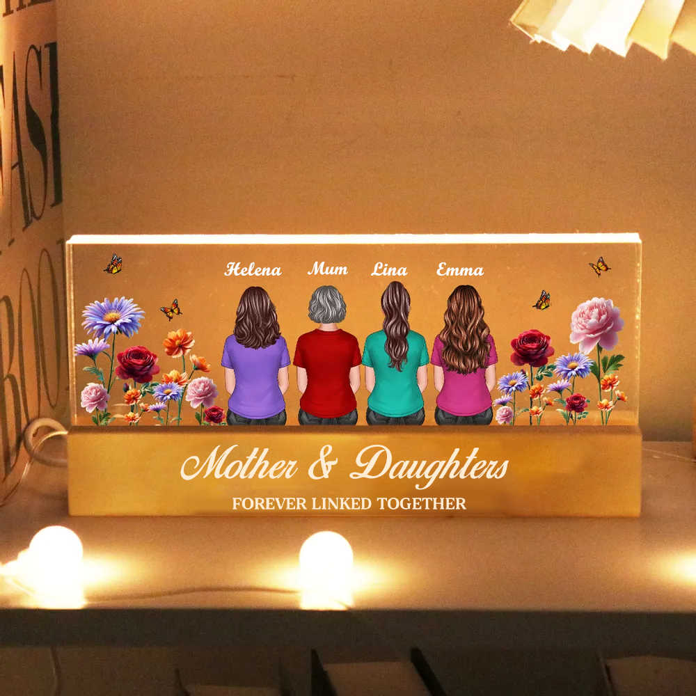 Personalised Family LED Night Light for Mum and Grandma - Birthflower Design