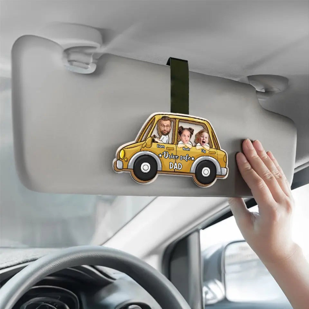 Personalised Drive Safe Car Sun Visor Clip with Photos for Dad