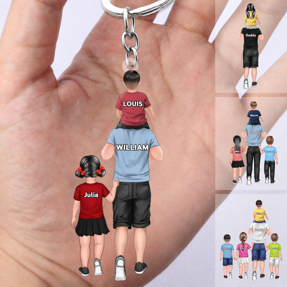 Personalised Acrylic Keyring - Dad with Children / Mum with Children Design