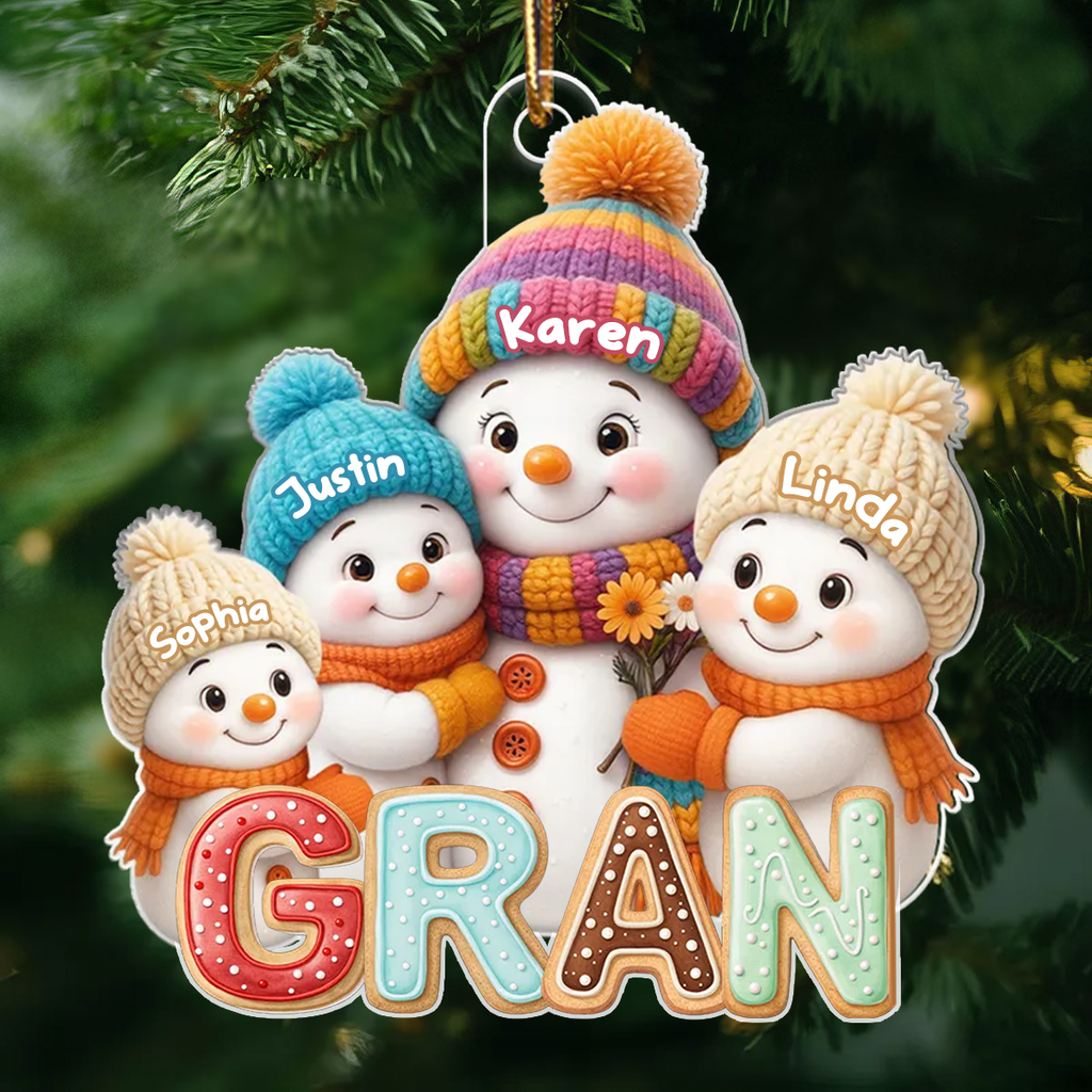 Personalised Acrylic Christmas Ornament with Names for Grandma - Snowman Design