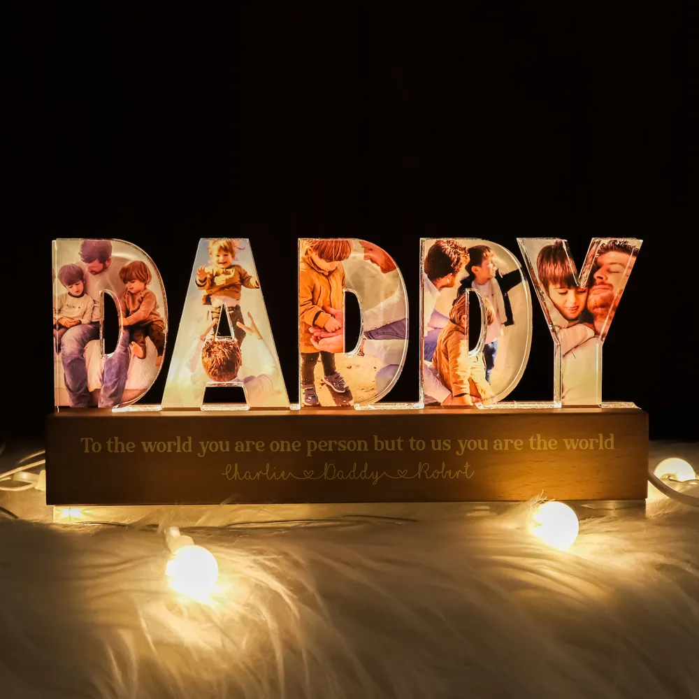 Personalised Daddy LED Night Light with Photos and Text