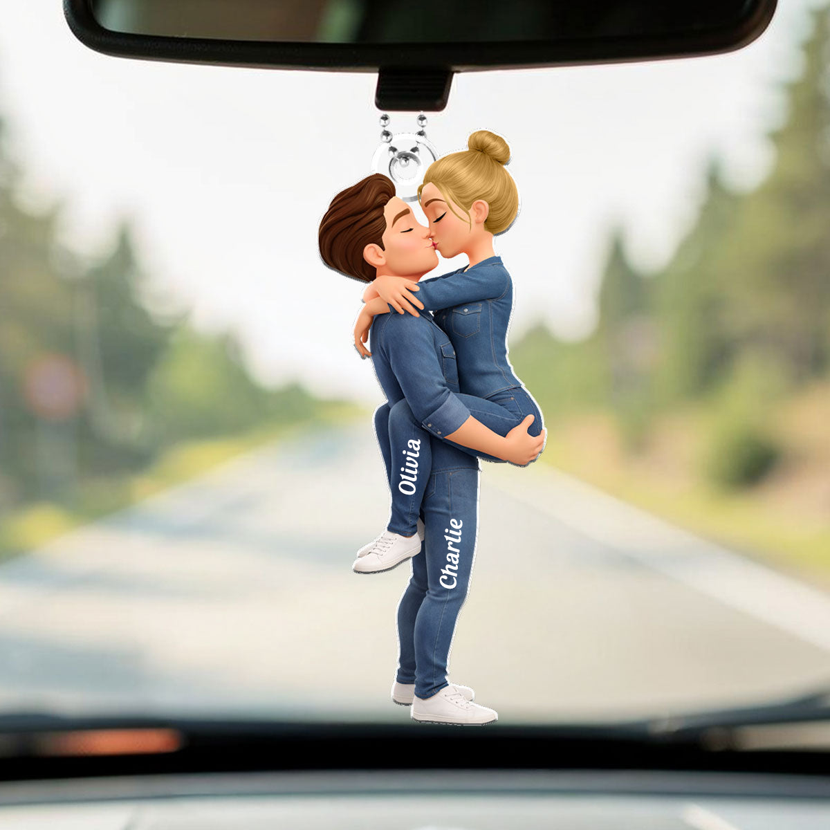 Personalised Couple Acrylic Car Ornament - Hugging Couple Design