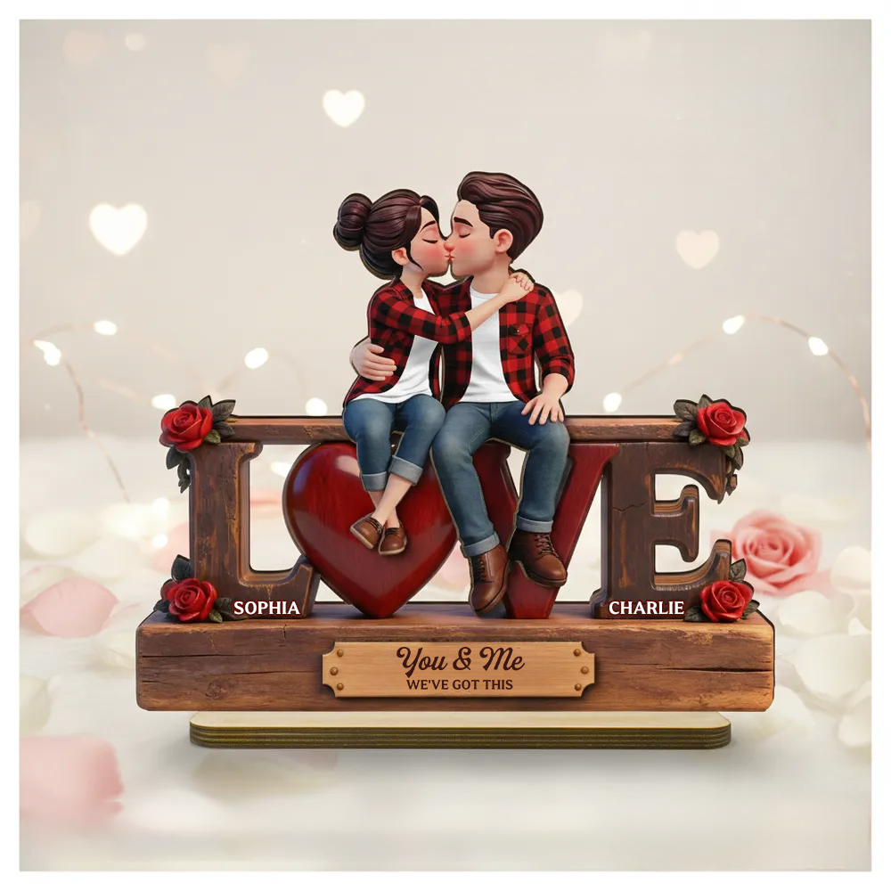 Personalised Anniversary Layered Wooden Plaque for Couples -Love Design