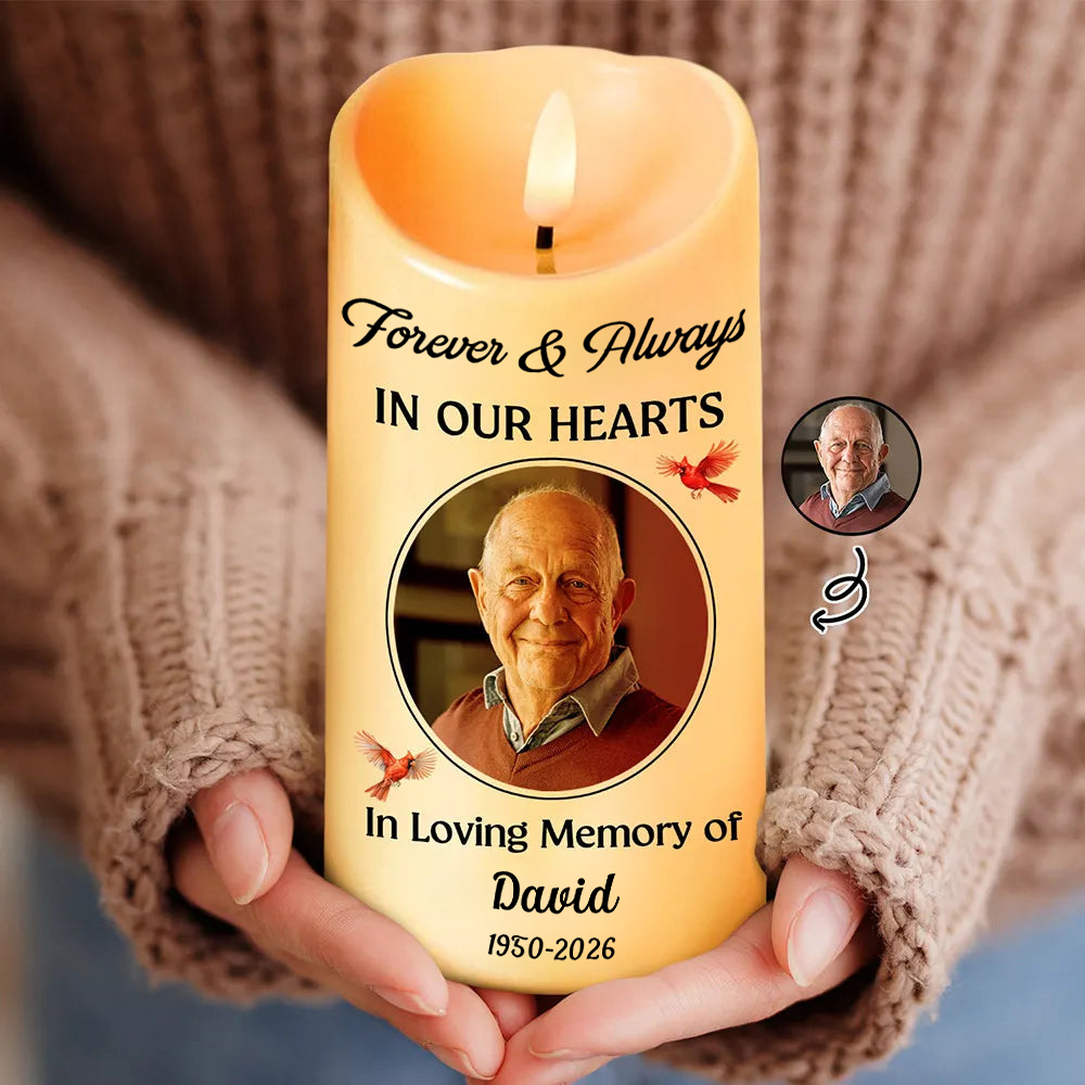 Personalised Memorial LED Candle with Photo - Forever & Always in Our Hearts