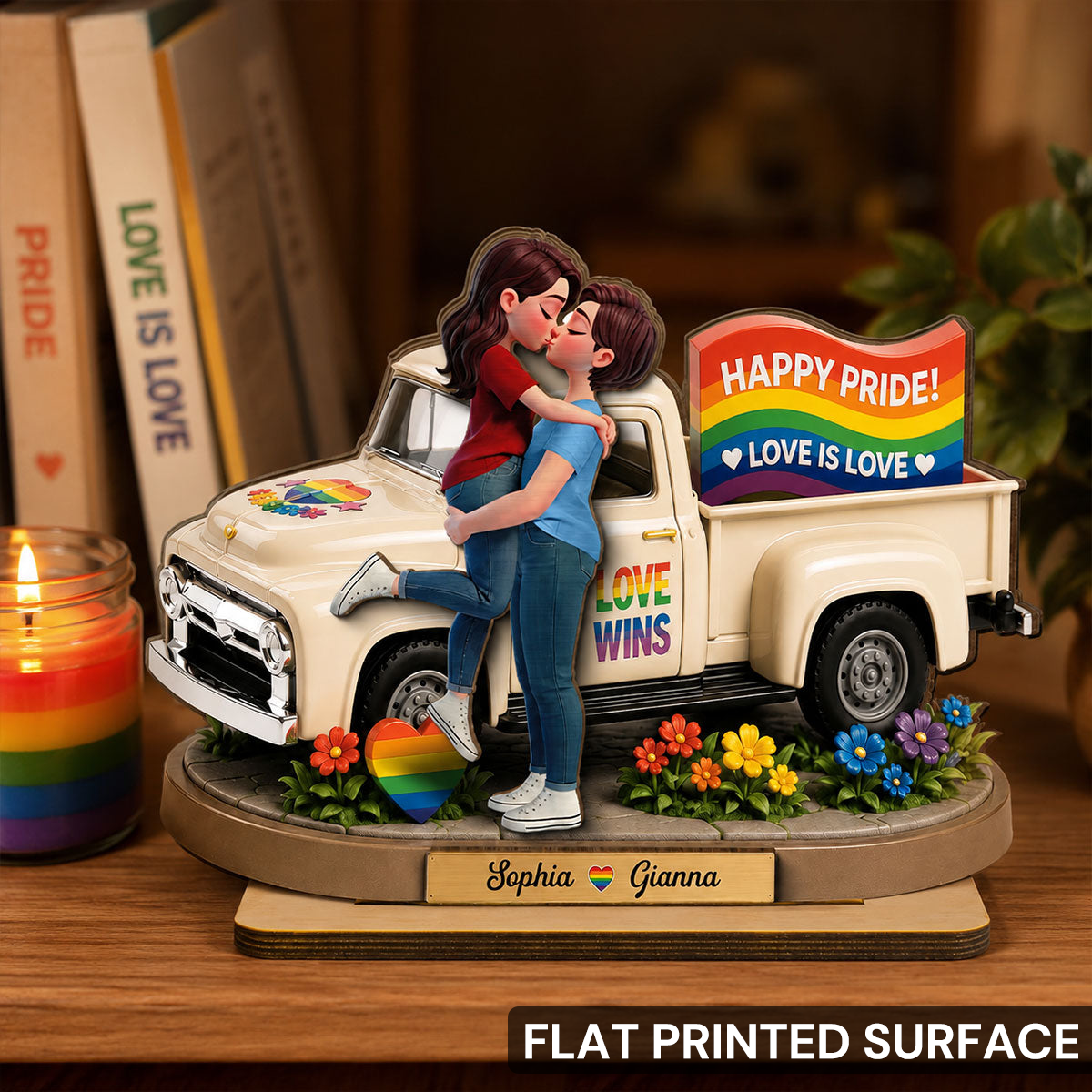 Personalised Wooden Plaque for Same-Sex Couples - Happy Pride Design