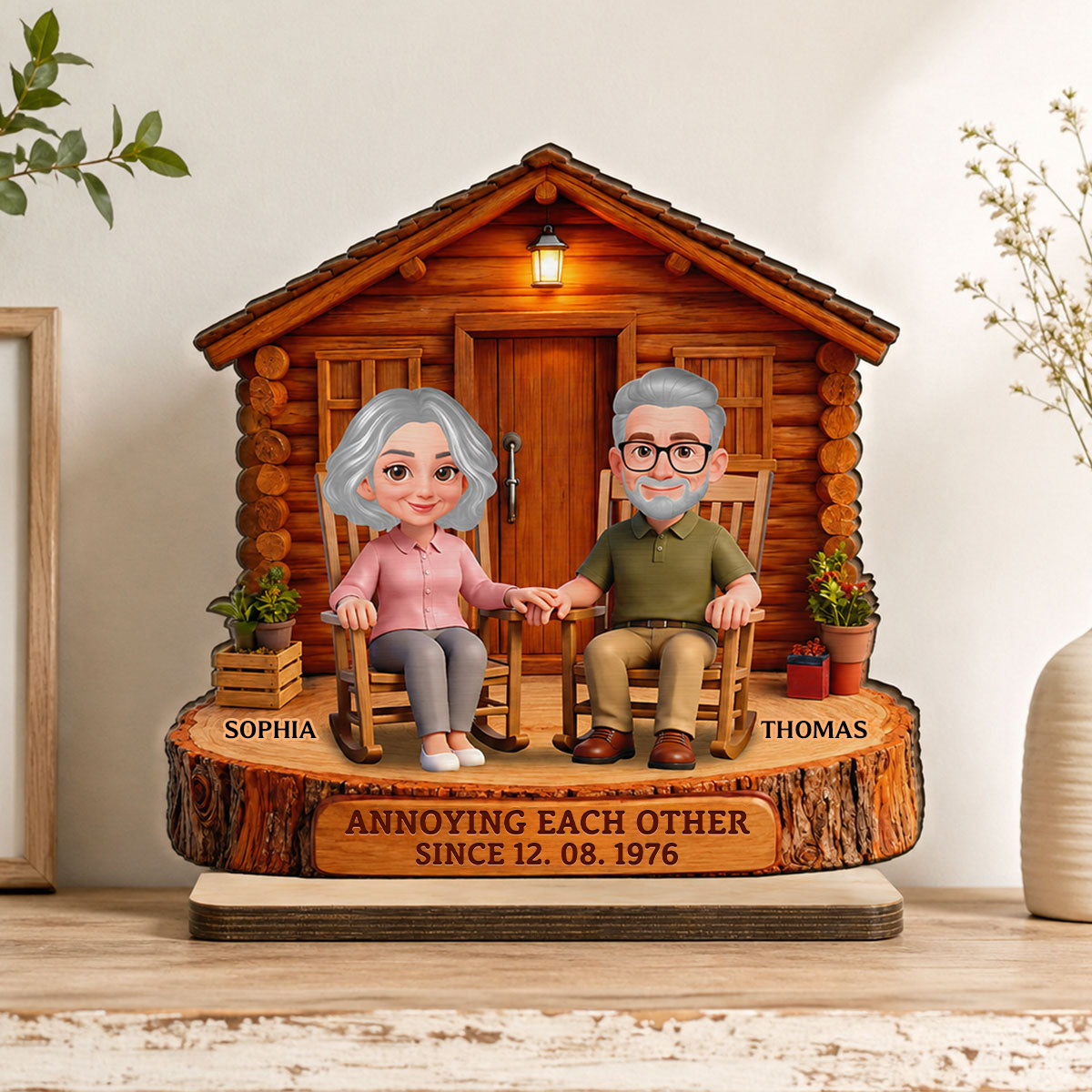Personalised Anniversary Wooden Plaque - Couple with House Design