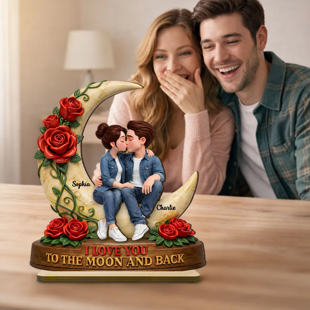 Personalised Couple Wooden Plaque - Love You to the Moon and Back