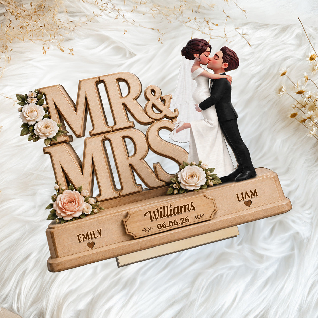 Personalised Wedding Layered Wooden Plaque - Bride & Groom Design