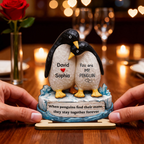 Personalised Wooden Plaque with Names - Penguin Couple Design