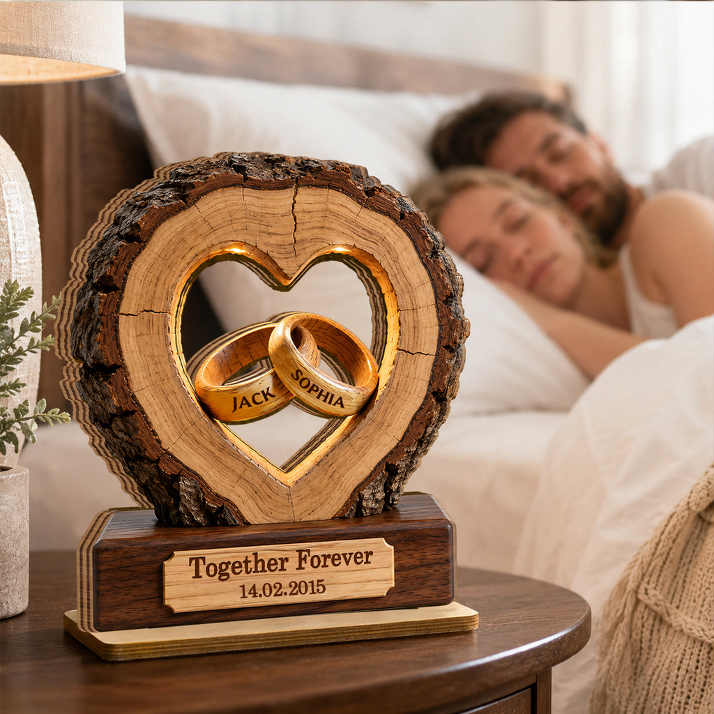 Personalised Anniversary Wooden Plaque for Couples - Ring Design