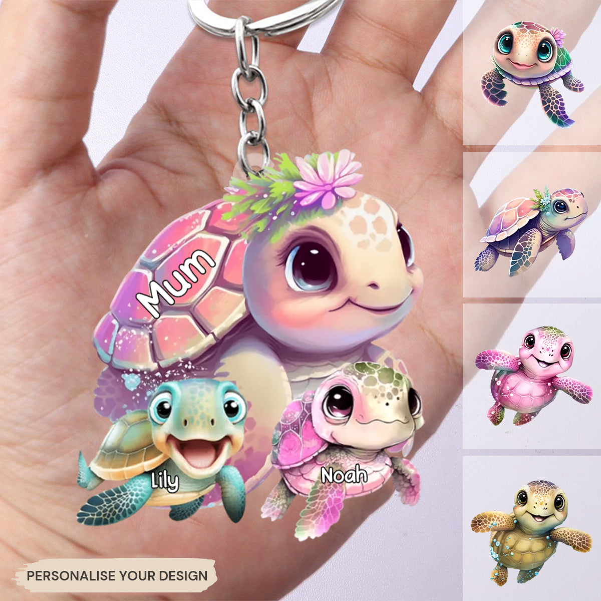 Personalised Acrylic Keyring for Mum and Grandma - Sea Turtles Design