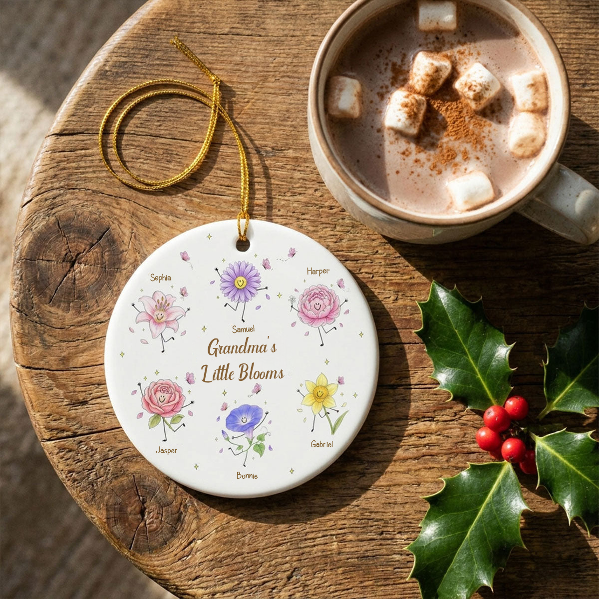 Personalised Ceramic Ornament for Grandma - Birth Flowers Design
