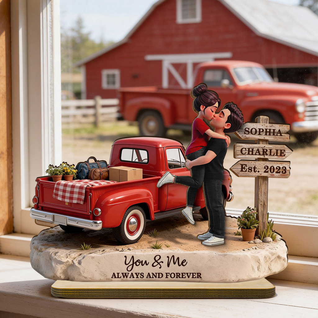Personalised Couple Wooden Plaque - Couple and Pick‑Up Truck Design