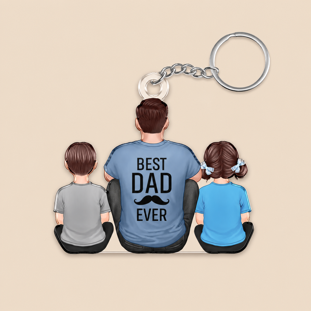 Personalised Acrylic Keyring -  Dad & Children Design