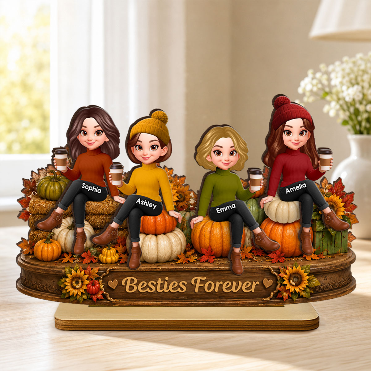 Personalised Best Friends Wooden Plaque - Pumpkin Design