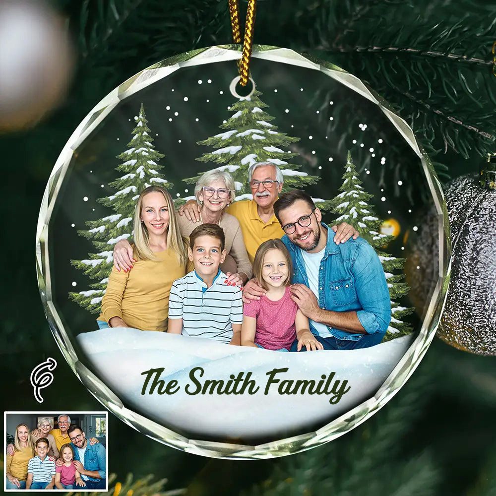 Personalised Family Glass Christmas Ornament with Photo & Text