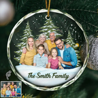 Personalised Family Glass Christmas Ornament with Photo & Text