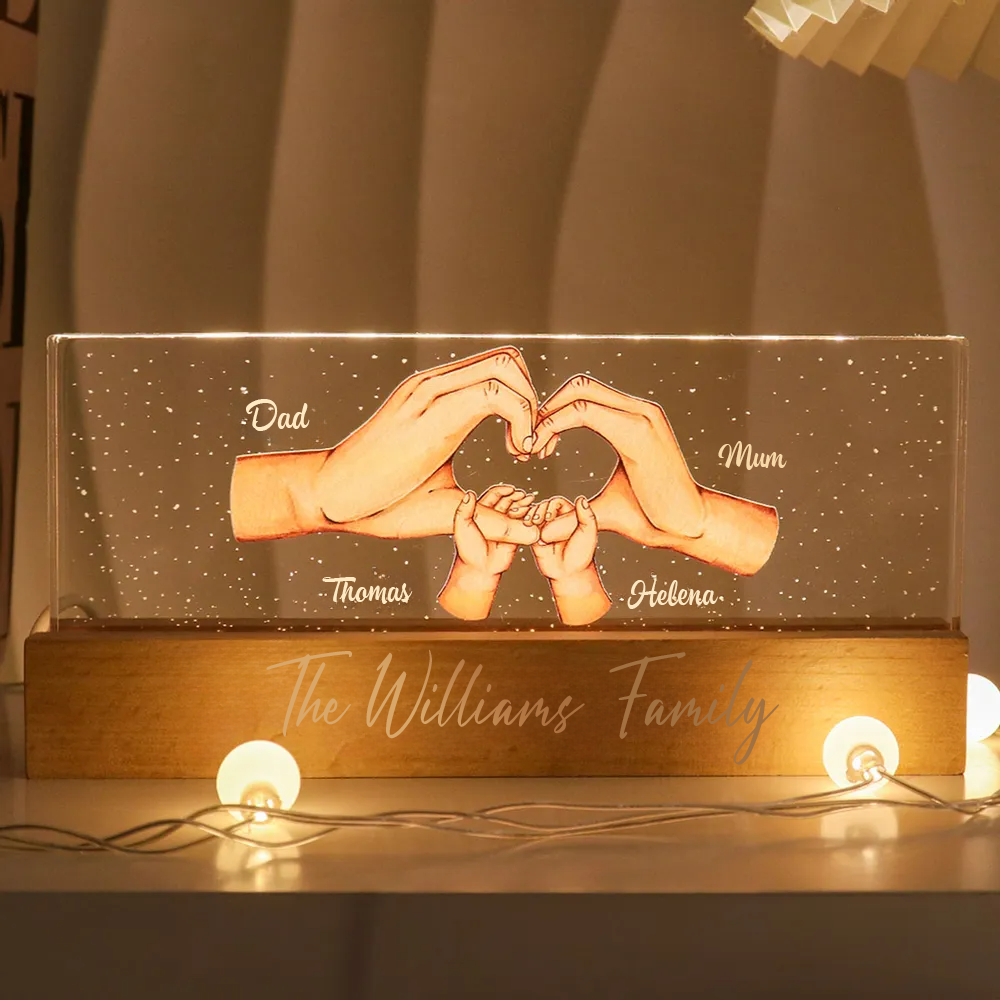 Personalised Family LED Night Light with Names - Hand in Hand Design