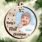 Personalised Wooden Layered Christmas Ornament with Photo - Baby's First Christmas