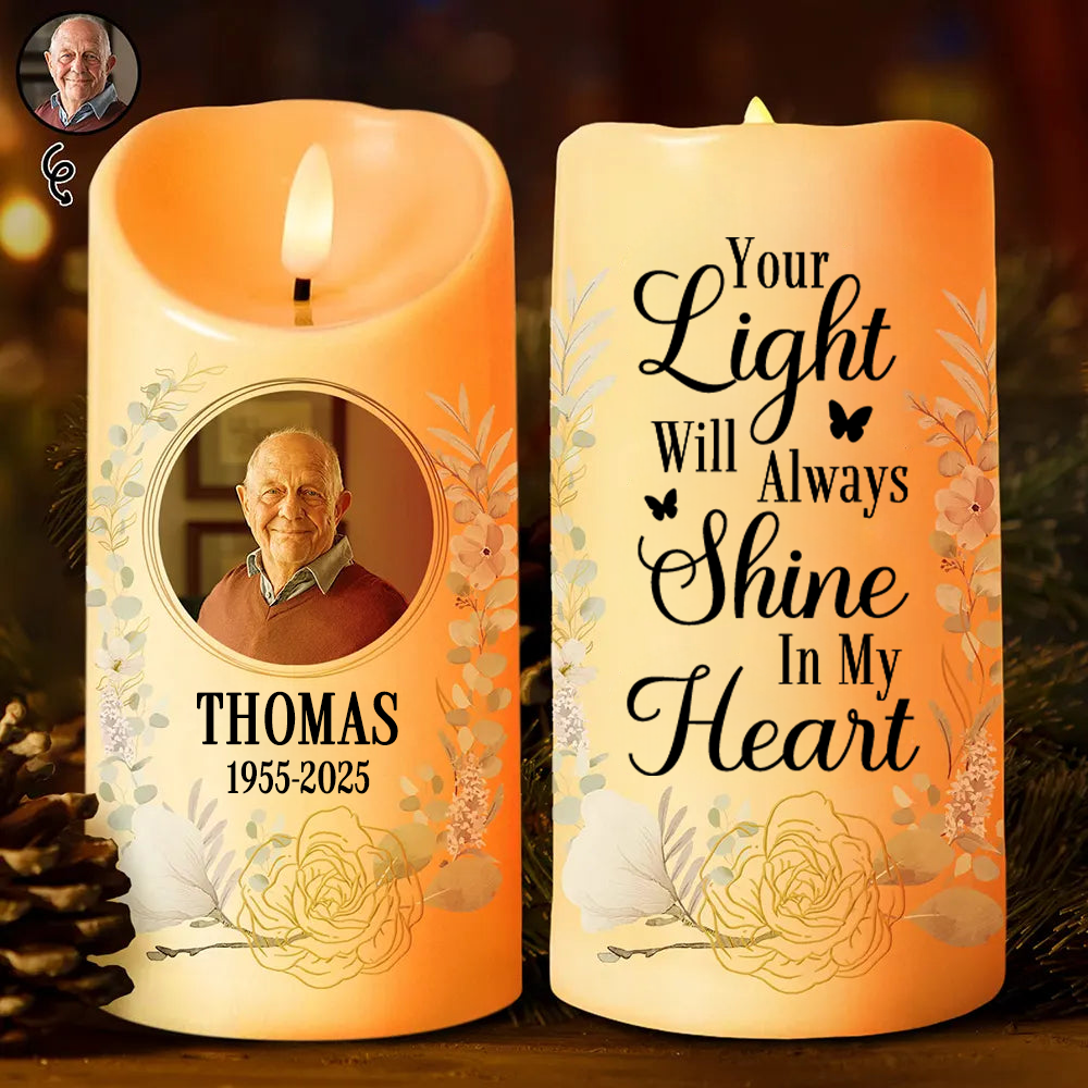 Personalised Memorial LED Candle with Photo & Quote