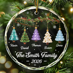 Personalised Family Glass Christmas Ornament with Names & Text - Pine Tree Design