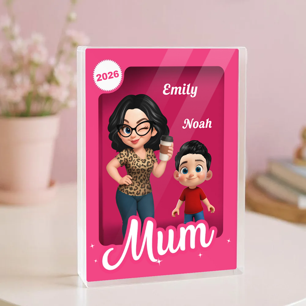 Personalised Pink Freestanding Acrylic Plaque - Mum/Grandma with Children Design