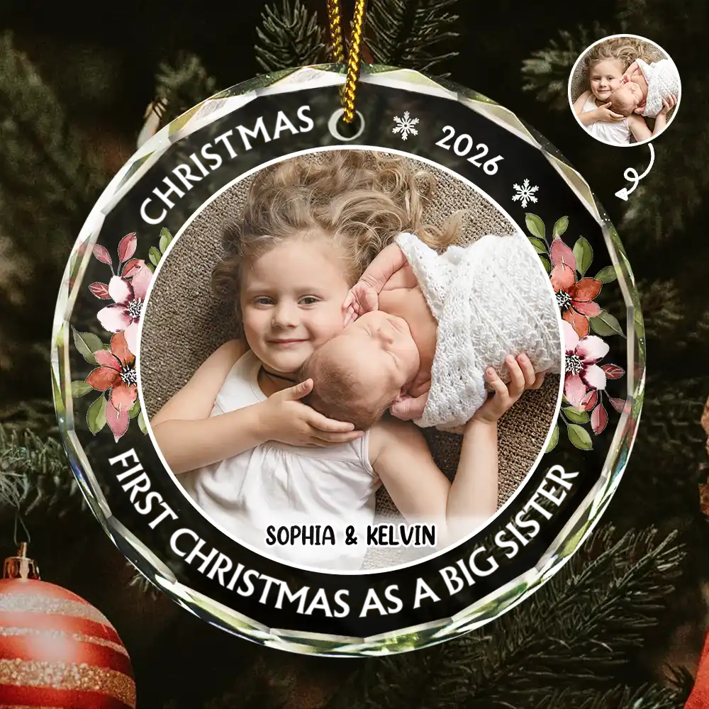 Personalised Glass Christmas Ornament with Photo - First Christmas as a Big Sibling