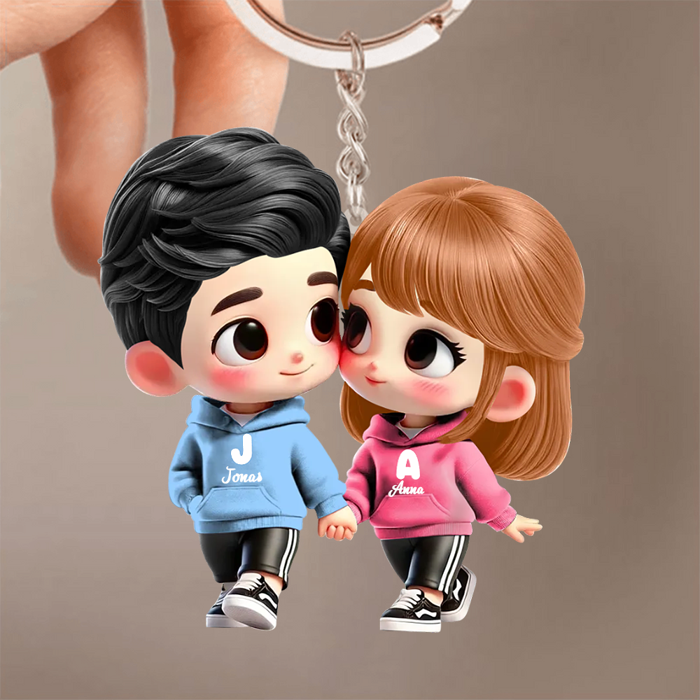 Personalised Couple Acrylic Keyring - Cartoon Character Design