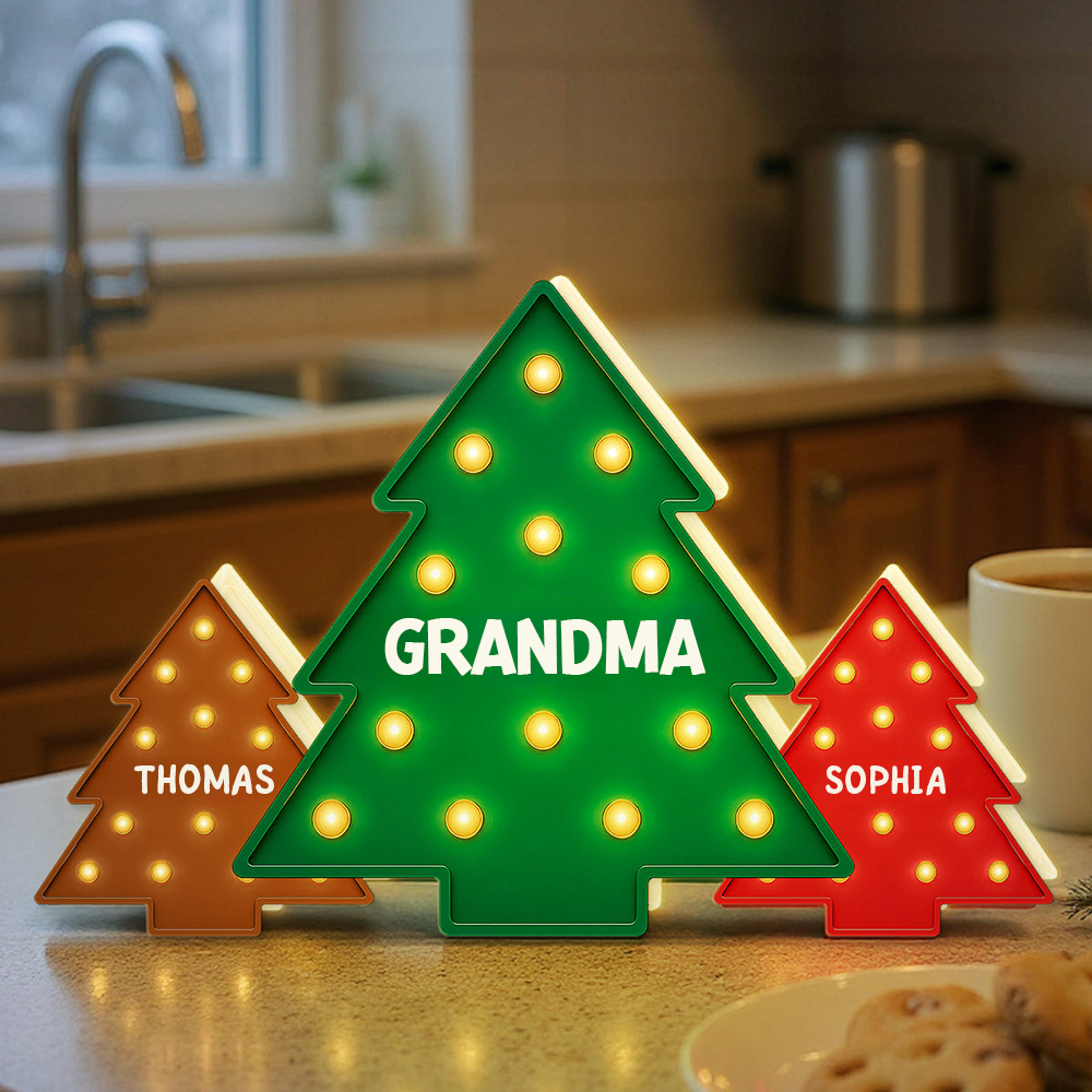 Personalised Grandma LED Light Box with Names - Christmas Tree Design