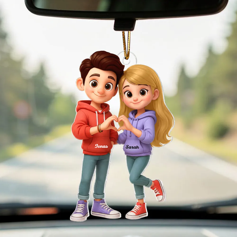 Personalised Acrylic Car Ornament for Couples
