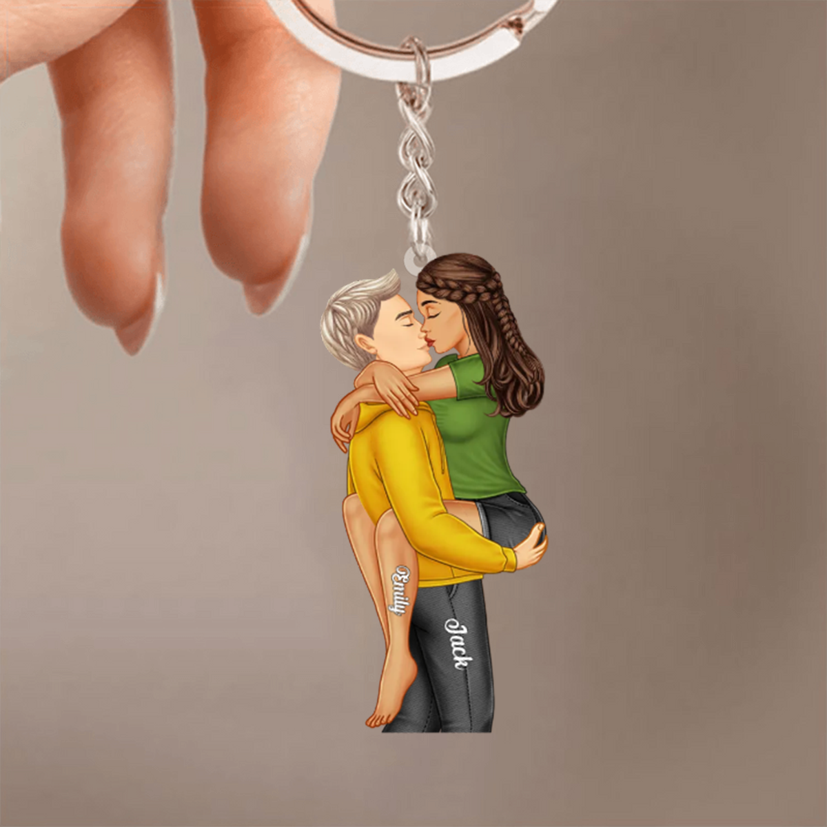 Personalised Couple Acrylic Keyring - Hugging Couple Design