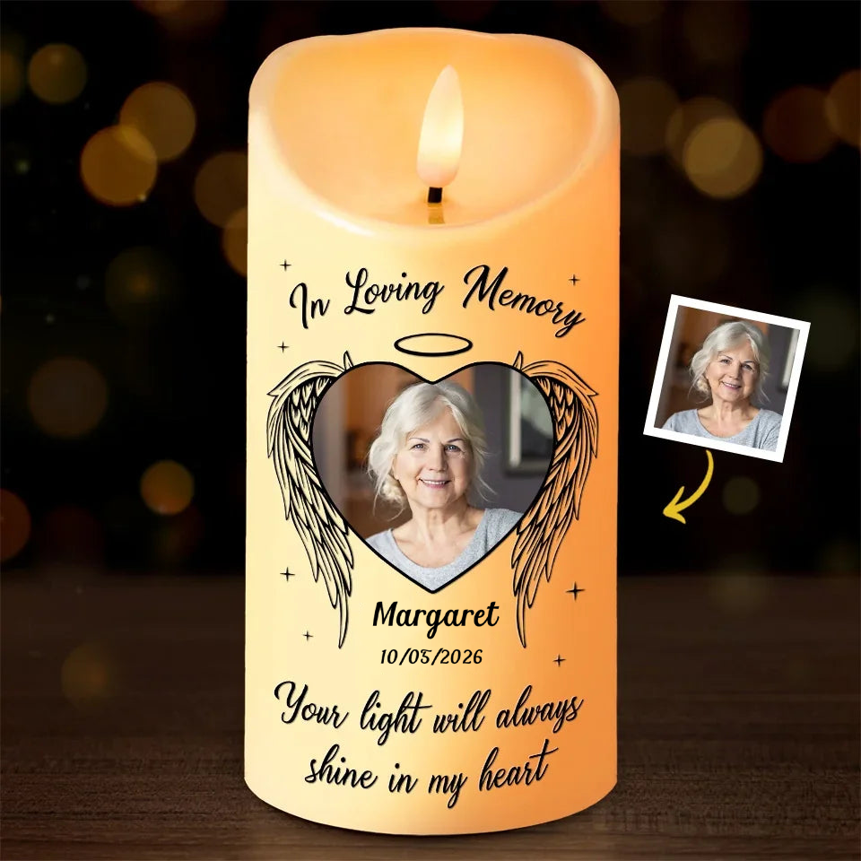 Personalised Memorial LED Candle with Photo - In Loving Memory Design
