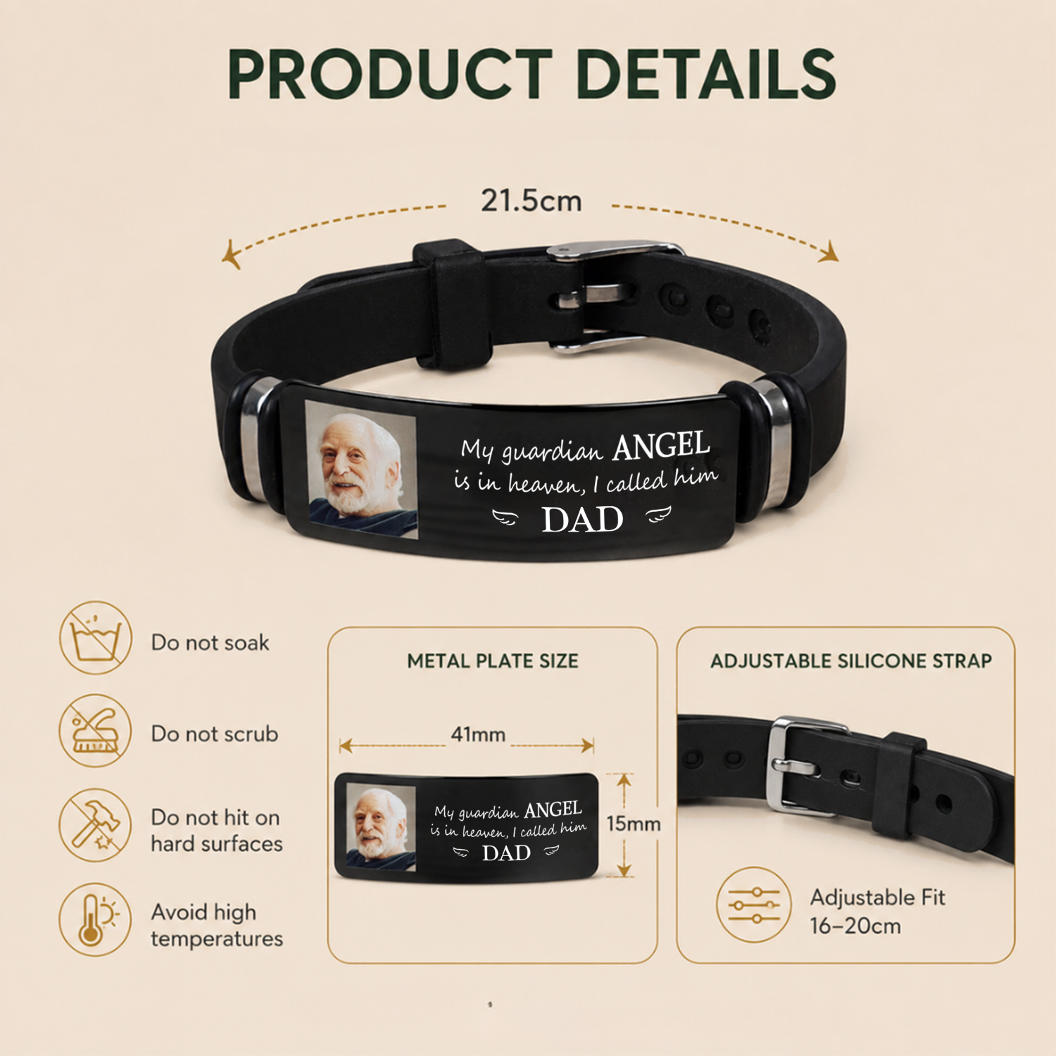 Personalised Memorial Silicone Bracelet with Photo - "Guardian Angel "