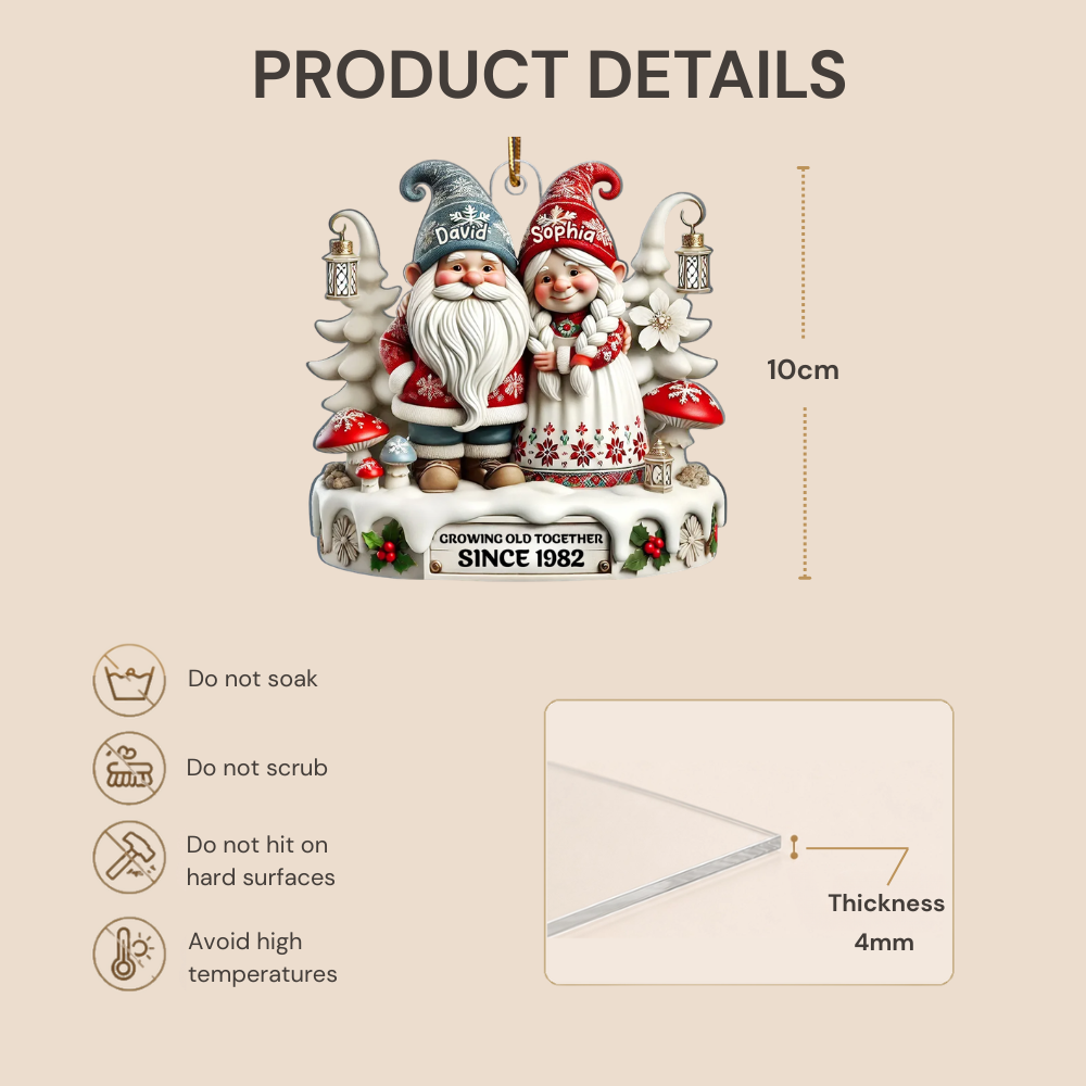 Personalised Couple Acrylic Christmas Ornament - Gnome Couple Design