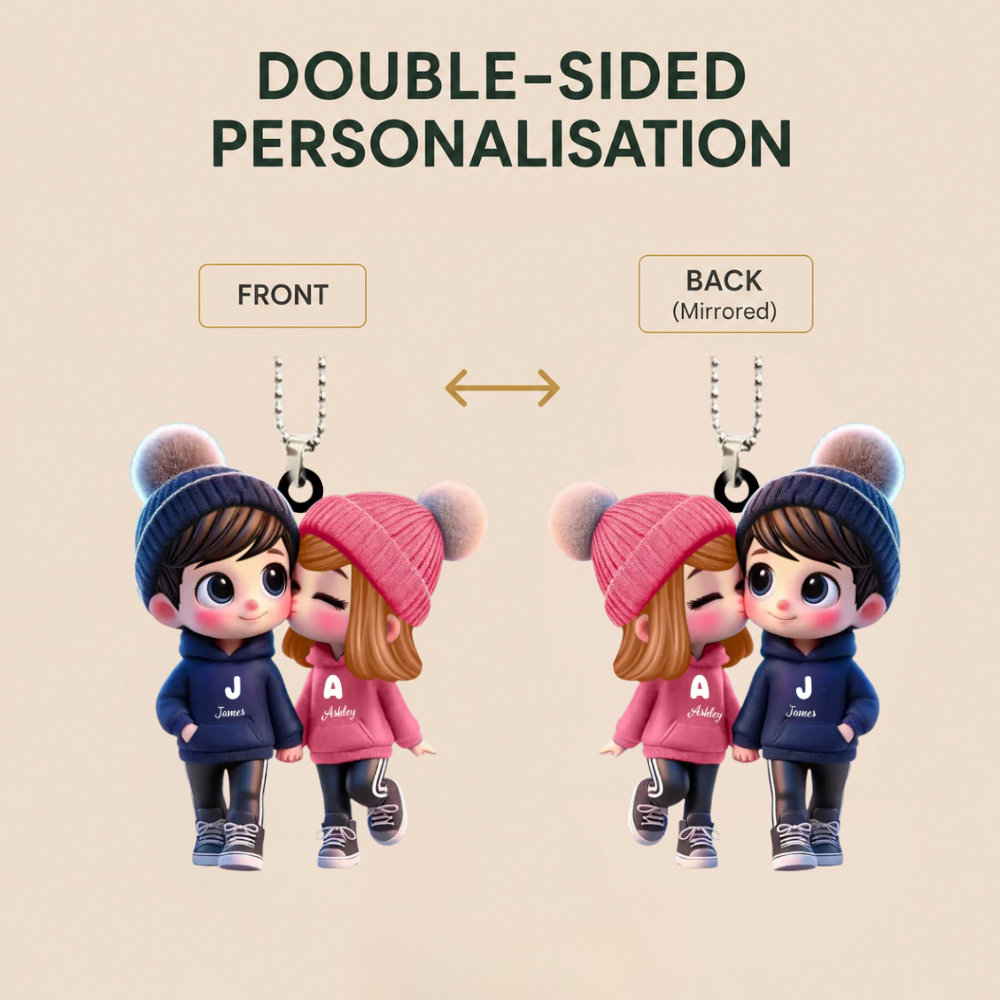 Personalised Acrylic Hanging Ornament for Couples - Couple in Hoodies Design