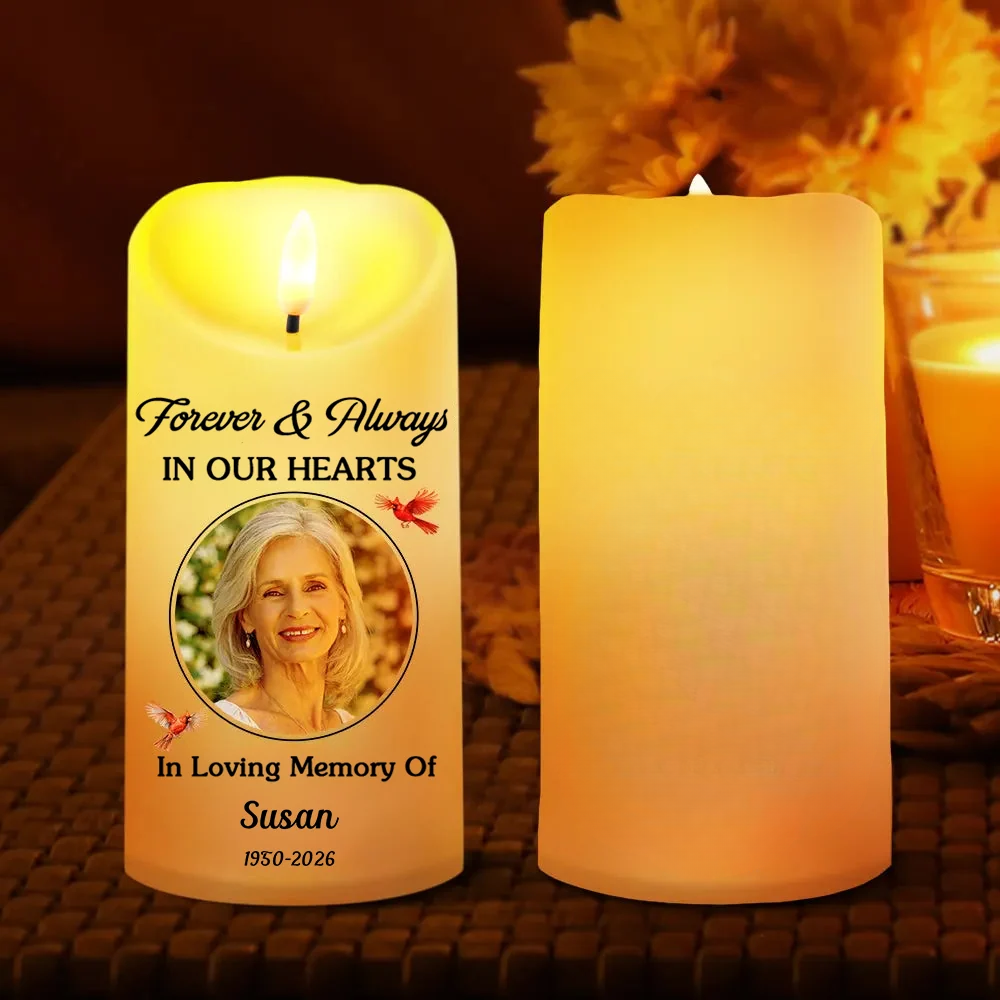 Personalised Memorial LED Candle with Photo - Forever & Always in Our Hearts